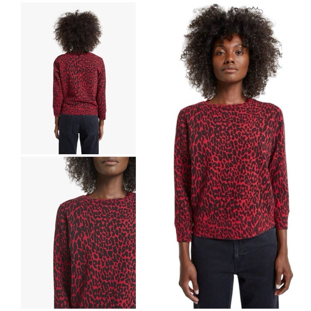 MOTHER DENIM The 3/4 Sleeve Koozi Radioactive Paws Scooter Red Leopard Sweater L